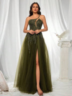 Vestido Longo Acinturado Com Fenda Frontal