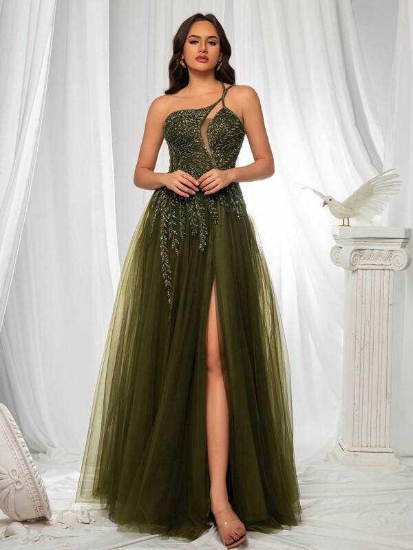 Vestido Longo Acinturado Com Fenda Frontal