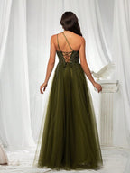 Vestido Longo Acinturado Com Fenda Frontal