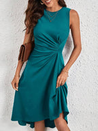 Vestido Midi Sem Manga Com Franzido E Barra Assimétrica