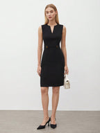 Vestido Midi Ajustado Com Decote V Minimalista