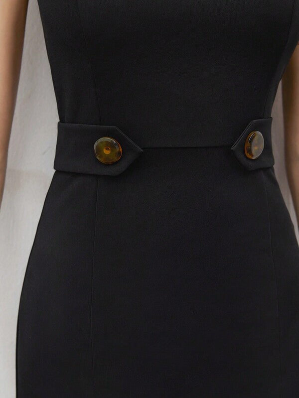 Vestido Midi Ajustado Com Decote V Minimalista