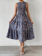 Vestido Longo Com Lastex Estampa Floral Estilo Romântico