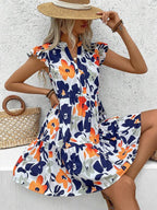 Vestido Curto Chemise Com Babados E Estampa Floral