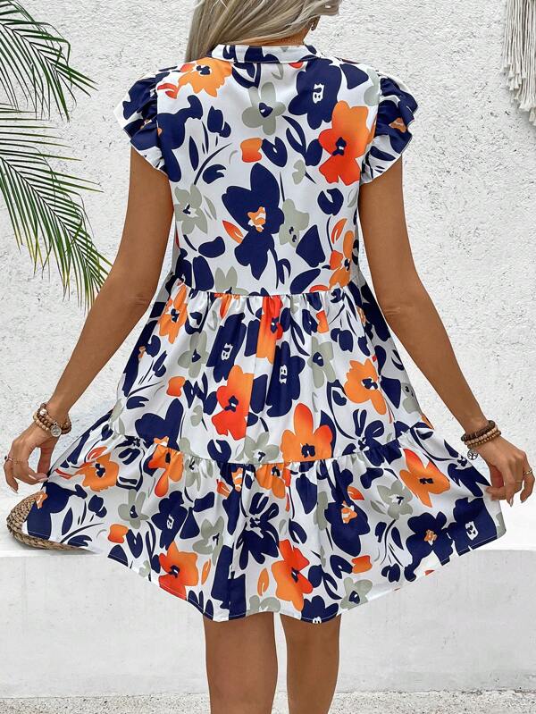 Vestido Curto Chemise Com Babados E Estampa Floral
