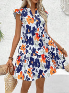 Vestido Curto Chemise Com Babados E Estampa Floral