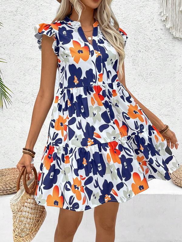 Vestido Curto Chemise Com Babados E Estampa Floral