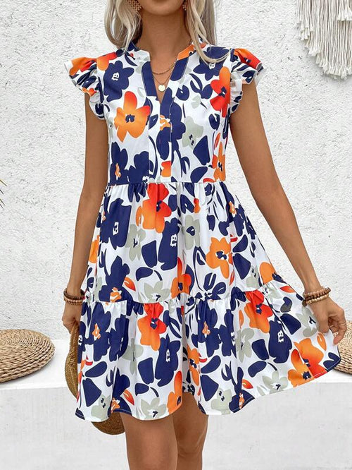 Vestido Curto Chemise Com Babados E Estampa Floral