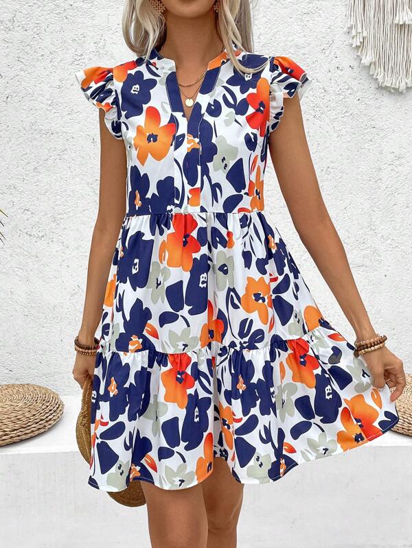 Vestido Curto Chemise Com Babados E Estampa Floral