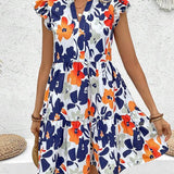 Vestido Curto Chemise Com Babados E Estampa Floral