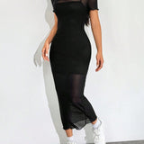 Vestido Midi Ajustado Com Transparência Estilo Minimalista