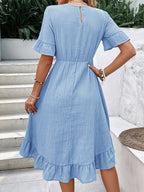 Vestido Midi Evasê Com Babados Estilo Romântico Casual