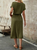 Vestido Midi Com Amarração Na Cintura Estilo Minimalista