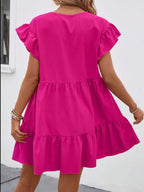 Vestido Curto Com Babados E Manga Godê Minimalista Casual
