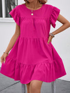 Vestido Curto Com Babados E Manga Godê Minimalista Casual