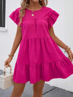 Vestido Curto Com Babados E Manga Godê Minimalista Casual