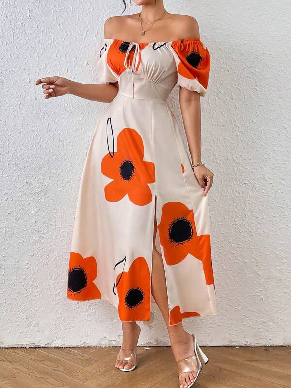 Vestido Midi Com Manga Bufante E Estampa Floral Moderna