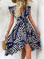Vestido Midi Transpassado Com Faixa E Estampa Geométrica