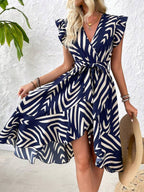 Vestido Midi Transpassado Com Faixa E Estampa Geométrica