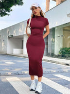 Vestido Midi Acinturado Com Franzido Estilo Minimalista