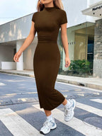 Vestido Midi Acinturado Com Franzido Estilo Minimalista
