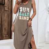 Vestido Midi Regata Com Fenda Lateral E Estampa Lettering