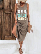 Vestido Midi Regata Com Fenda Lateral E Estampa Lettering