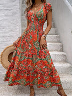 Vestido Longo Com Amarração E Estampa Étnica Boho