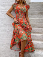 Vestido Longo Com Amarração E Estampa Étnica Boho