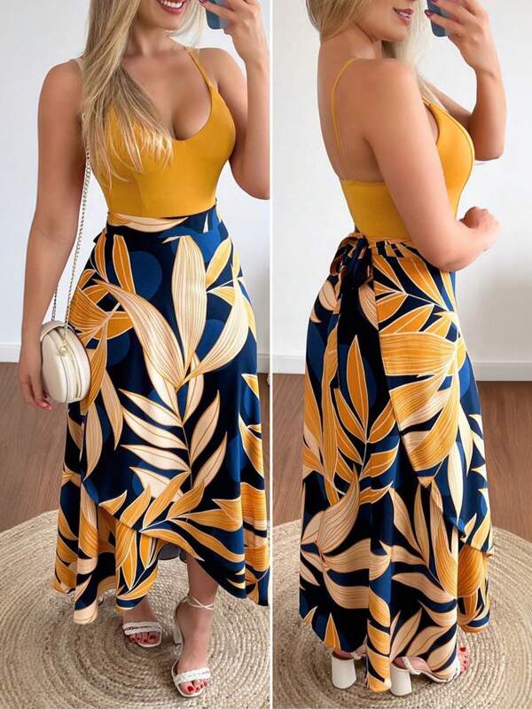 Vestido Longo Com Alças Finas E Estampa Tropical Resort