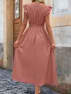 Vestido Midi Com Franzido E Babados Decote V Casual