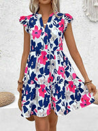 Vestido Curto Chemise Com Babados E Estampa Floral