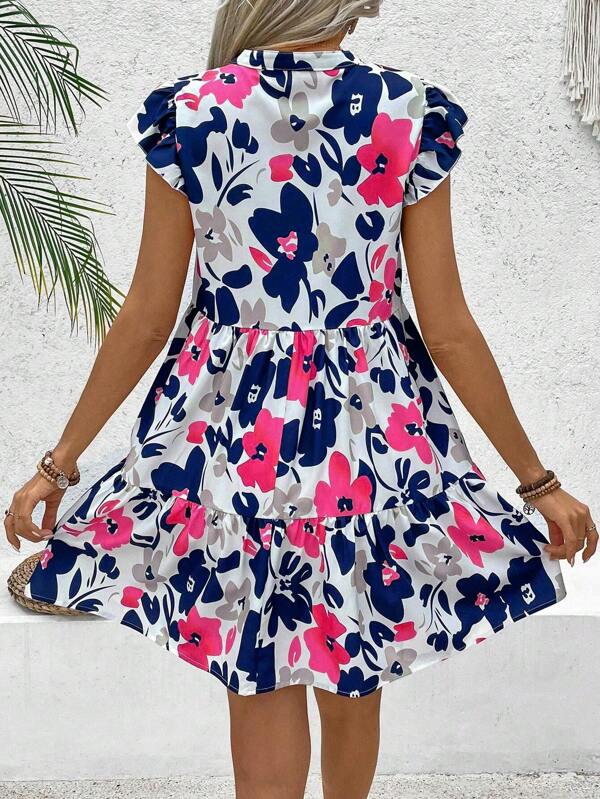 Vestido Curto Chemise Com Babados E Estampa Floral