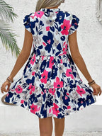 Vestido Curto Chemise Com Babados E Estampa Floral