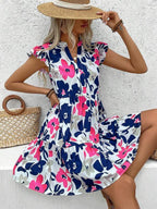 Vestido Curto Chemise Com Babados E Estampa Floral