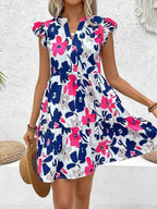 Vestido Curto Chemise Com Babados E Estampa Floral