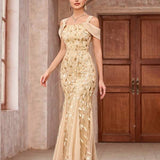 Vestido Longo Ombro Vazado Com Renda E Tule