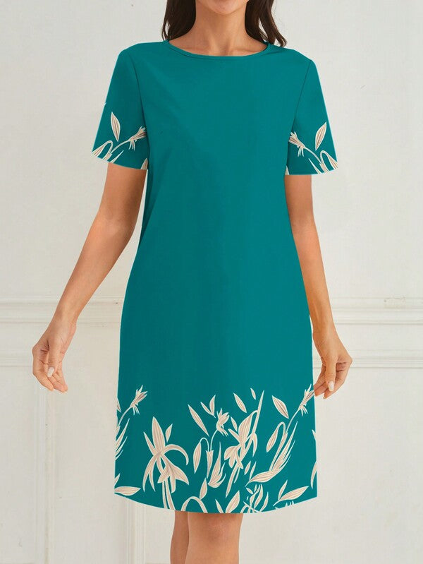 Vestido Curto Estampa Floral Manga Curta Estilo Casual