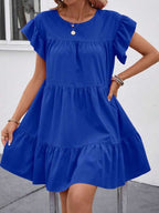Vestido Curto Com Babados E Manga Godê Minimalista Casual