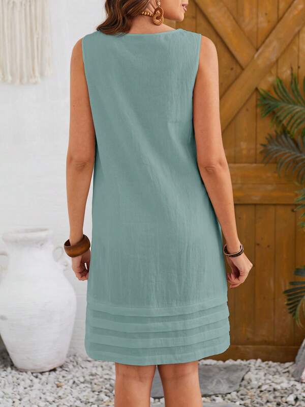Vestido Curto Sem Mangas Estilo Minimalista Casual