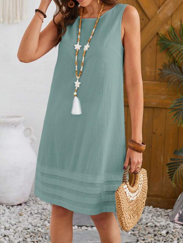 Vestido Curto Sem Mangas Estilo Minimalista Casual