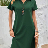 Vestido Curto Gola Polo Soltinho Texturizado Estilo Casual