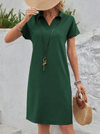 Vestido Curto Gola Polo Soltinho Texturizado Estilo Casual