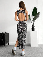 Vestido Midi Regata Ajustado Estampa Floral Com Fenda