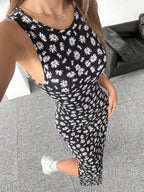 Vestido Midi Regata Ajustado Estampa Floral Com Fenda
