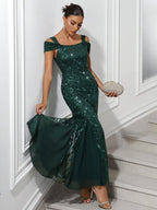Vestido Longo Ombro Vazado Com Renda E Tule