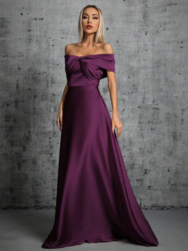 Vestido Longo Ombro A Ombro Com Torcido Frontal