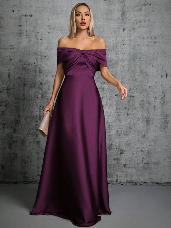 Vestido Longo Ombro A Ombro Com Torcido Frontal
