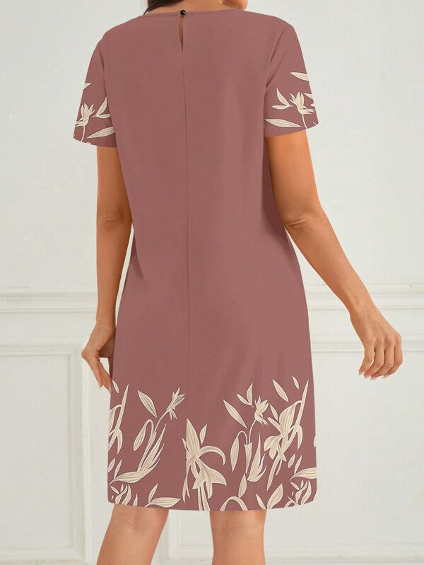 Vestido Curto Estampa Floral Manga Curta Estilo Casual
