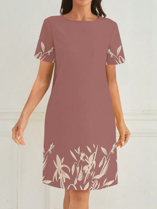 Vestido Curto Estampa Floral Manga Curta Estilo Casual